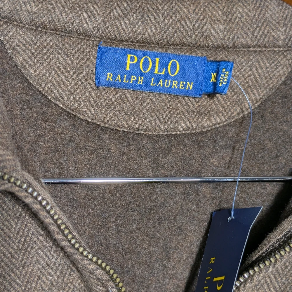 NWT Men's Polo Ralph Lauren Brown Herringbone 1/4 Zip Pullover, Cotton, CasualXL
